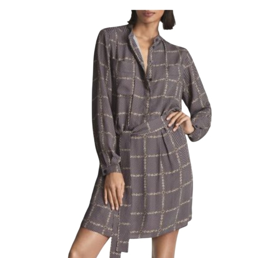 Reiss Nico Chain Print Mini  Belted  Dress